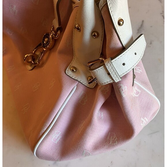 Dooney & Bourke Signature Large Logo Lock Canvas Hobo Shoulder Bag Pink White - Picture 3 of 16
